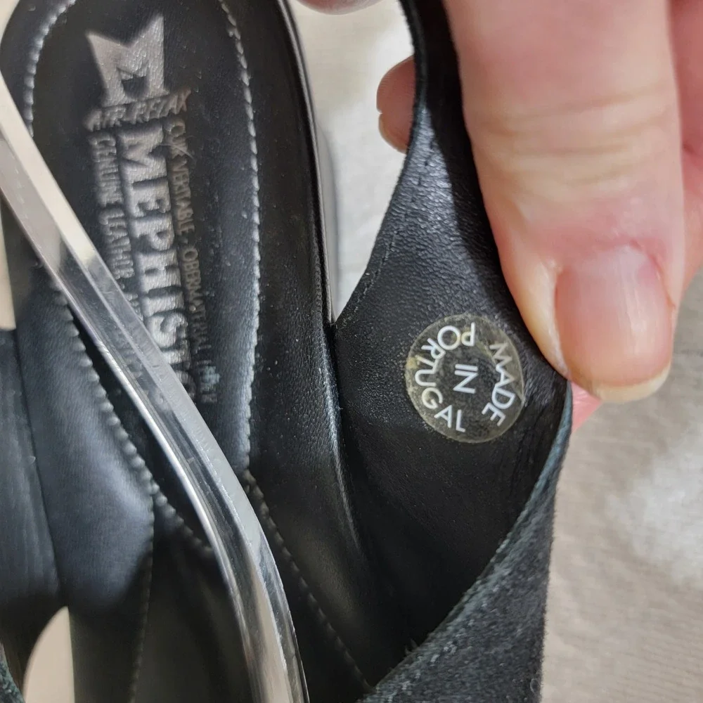 Mephisto Air-Relax‎ Black Suede Wedge Criss Cross Sandals 37 Portugal Slingback